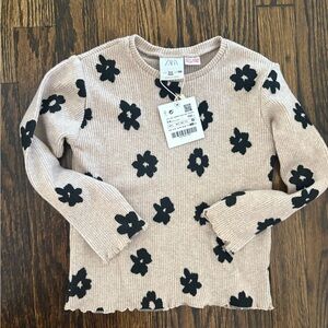Zara Kids Tan Sweater with Black Floral Pattern